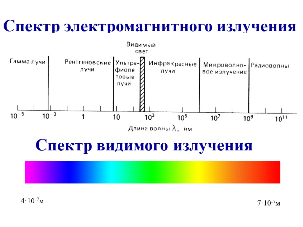 Спектр электромагнитного излучения Спектр видимого излучения 4·10-7м 7·10-7м